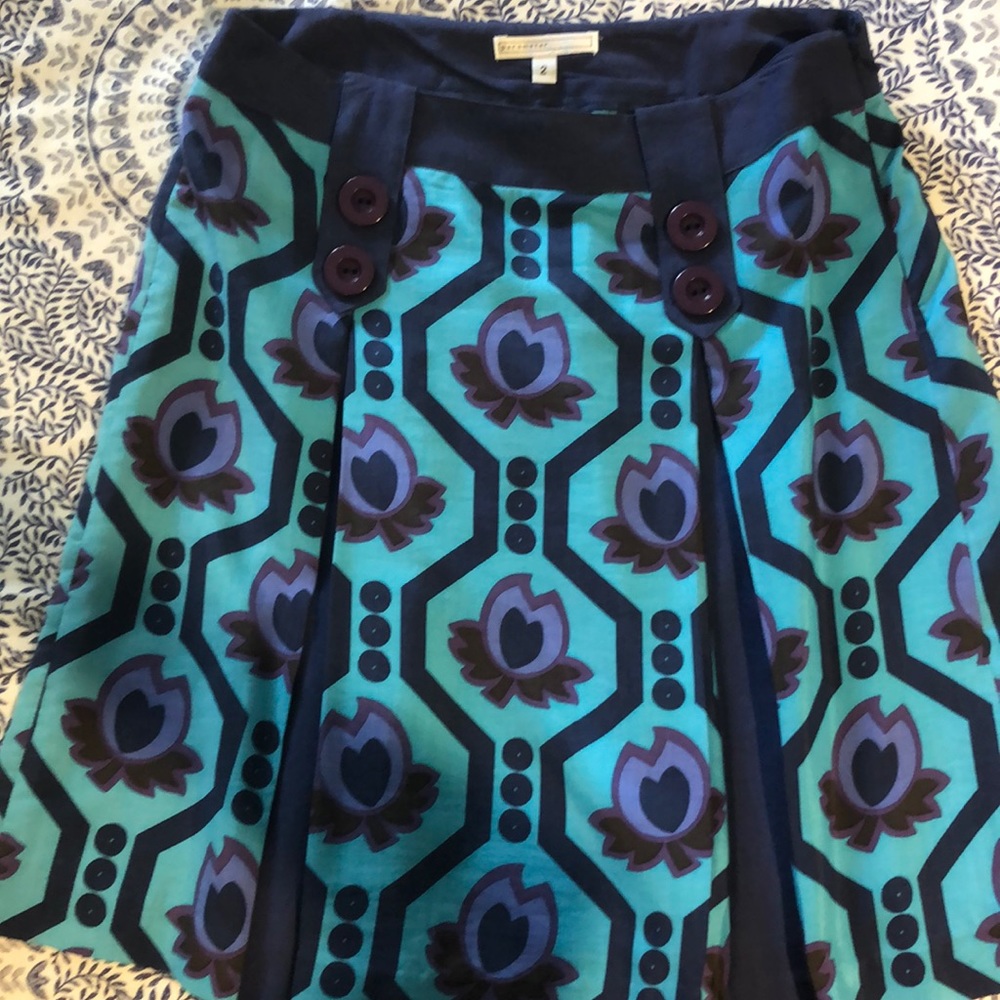 Parameter silk/cotton bright blue print skirt